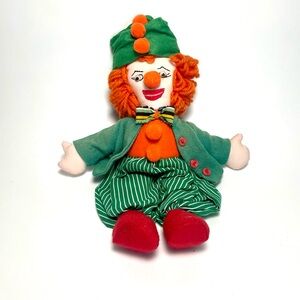Vintage Happy Clown Doll Hand Made Stuffed 1979 Orange Hair Hand Stitched 17.5”